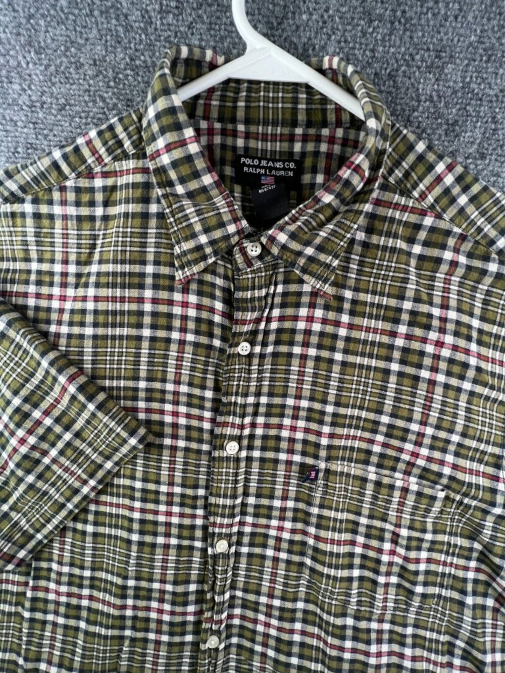 Polo Jeans Ralph Lauren Men’s Green Plaid Large Cotton Short Sleeve Soft Adult